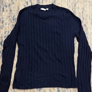 Mango Dark Blue Ribbed Knit Top
